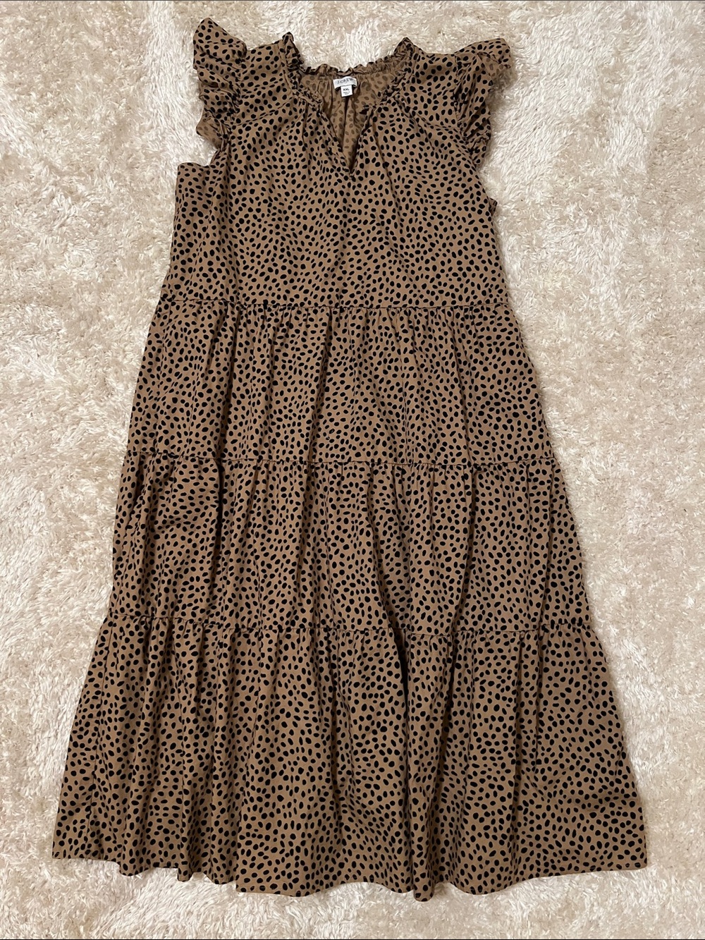 J. Crew Brown Midi Dress with Black Spot Print